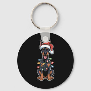 Chaveiro Doberman Pinscher Embalado Em Luzes De Natal