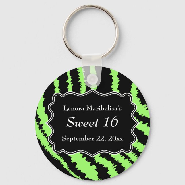Chaveiro Doce 16 Padrão de Zebra Negra e Verde limão (Frente)
