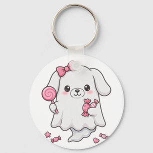 Chaveiro Doce Fantasma de Bala com Laço Rosa Adesivo de Hal