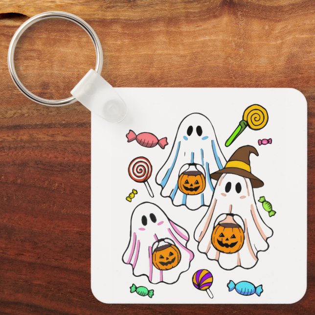 Chaveiro Doces Fantasmas Assustadores de Halloween & Truque (Frente)