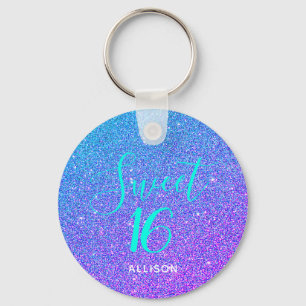 Chaveiro Docinho 16, Glitter Teal Roxo Personalizado