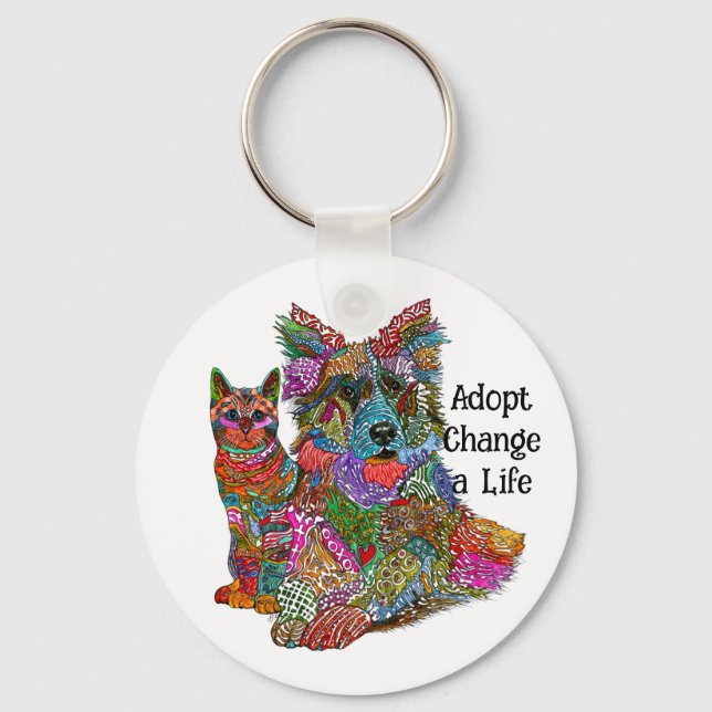 Chaveiro Dog and Cat Pet Adoption Keychain (Frente)