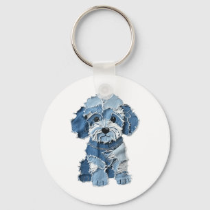 Chaveiro Dog Pattern Denim Patchwork Art