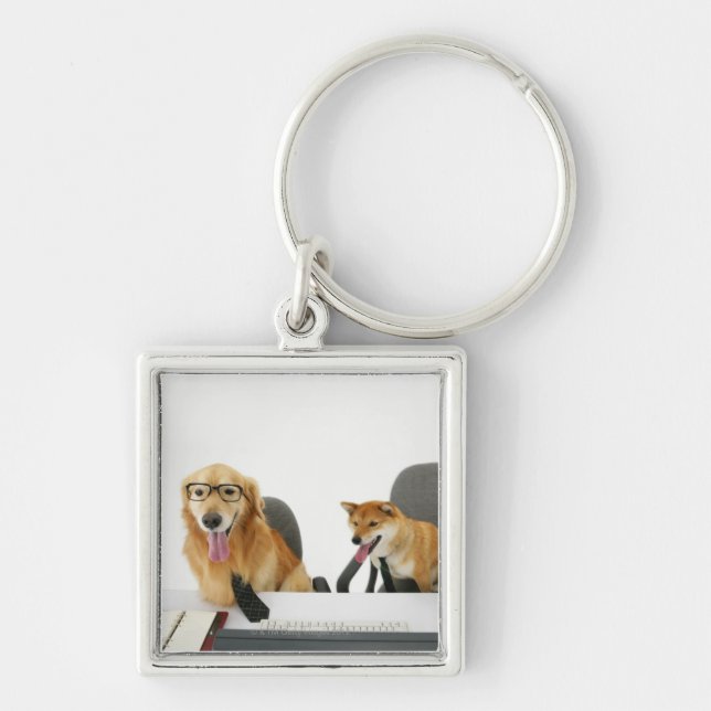 Chaveiro Dois cães que vestem o laço e os vidros, (Frente)
