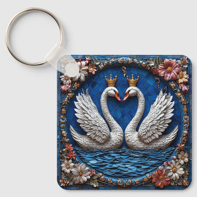 Chaveiro Dois Cisnes Elegantes Com Coroas (Frente)