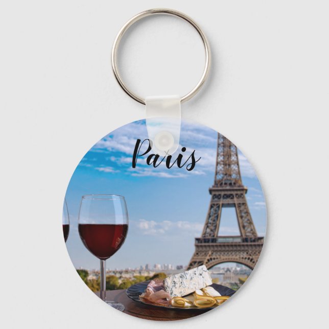 Chaveiro Dois copos de vinho no café em Paris (Frente)