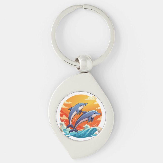 Chaveiro Dois golfinhos de desenho animado saltando (Frente)