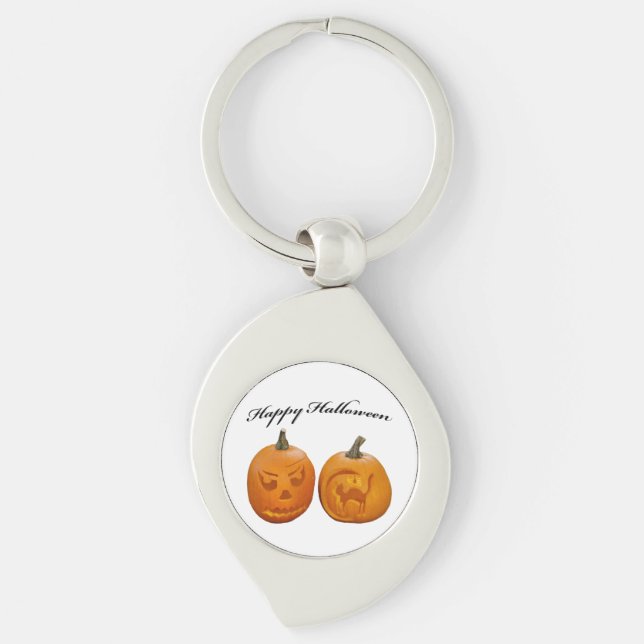 Chaveiro Dois Pumpkins Feliz Dia das Bruxas (Frente)