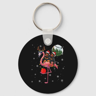 Chaveiro Dois Rottweilers Xmas Andando Flamingo Reindeer Su