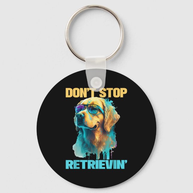 Chaveiro Don't Stop Retrievin - Retro Golden Retriever Dog  (Frente)