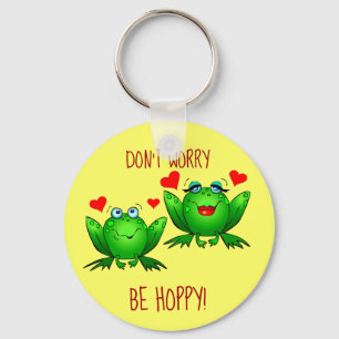 Chaveiro Dont Worry Be Hoppy Cute Cheerful Fun Green Frogs