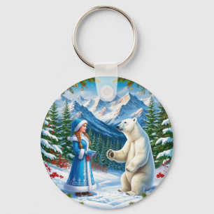 Chaveiro Donzela de Neve com Decoração Festiva e Urso Polar