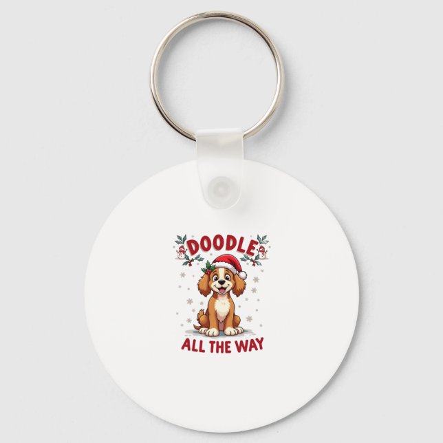 Chaveiro Doodle All The Way Funny Goldendoodle Santa Hat Ch (Frente)