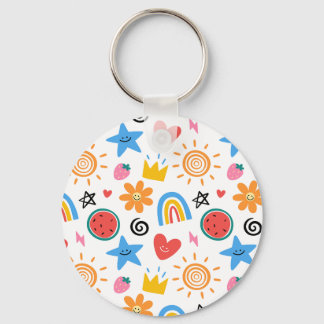 Chaveiro Doodle de Verão Fofo Padrão Sem Costura Caprichoso
