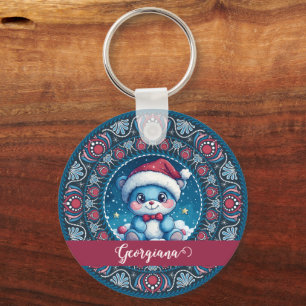 Chaveiro Dot do Urso Kawaii Personalizado de Natal Mandala