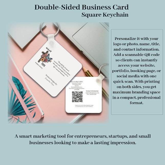 Chaveiro Double Sided Business Card Square Keychain (Criador carregado)