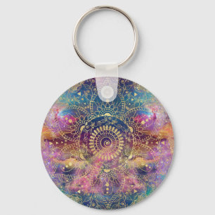 Chaveiro Dourada aquarela e nebula mandala