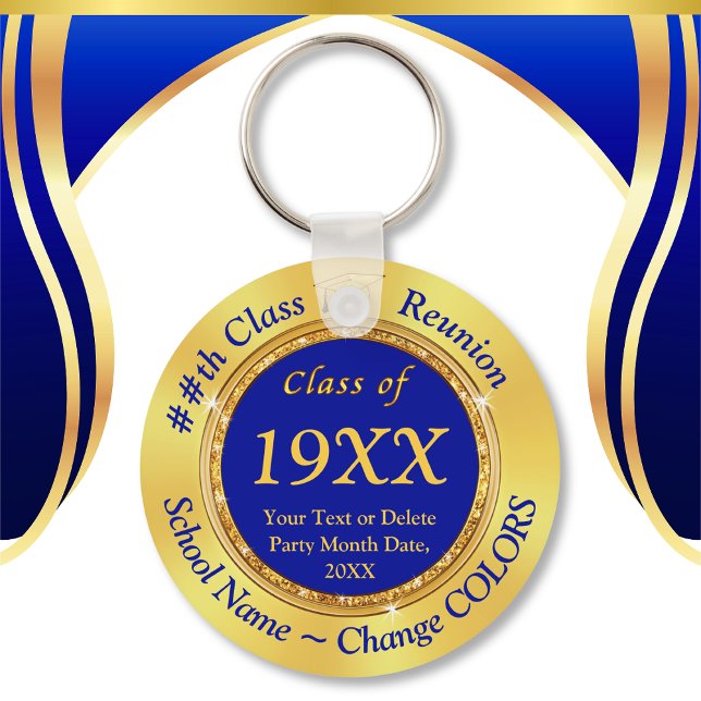 Chaveiro Dourado azul, presentes de Reunião de Classe, Chav (Blue and Gold, Class Reunion Party Favors. Class of 1974, Class of 1975 or Any Year. Class Reunion.)