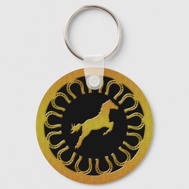 CHAVEIRO DOURADO CAVALO E HORSESHORES (Frente)