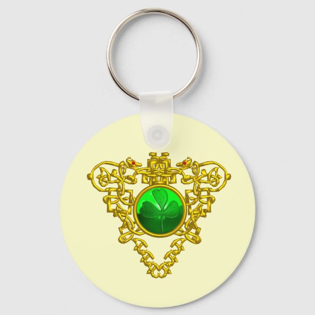 Chaveiro DOURADO CORAÇÃO CELTICA,Dia de São Patrício SHAMRO (Frente)