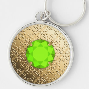 Chaveiro Dourado Damask com faux peridot gemstone