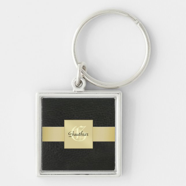 Chaveiro Dourado de couro preto do dia dos pais do (Frente)