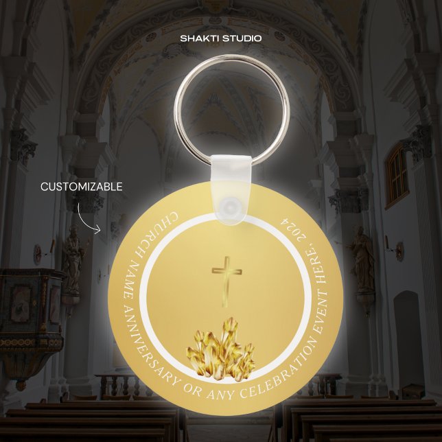 Chaveiro Dourado de Lembrança Cristã da Igreja (Criador carregado)