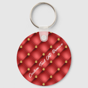 Chaveiro Dourado Diamante Vermelho Tufado Texto do Couro Ve