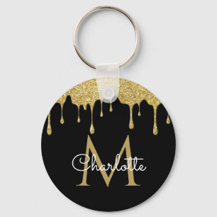 Chaveiro Dourado Glitter Drives Monograma Elegante Script C