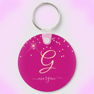 Chaveiro Dourado Glitter & Monograma White Script Name, Fuc