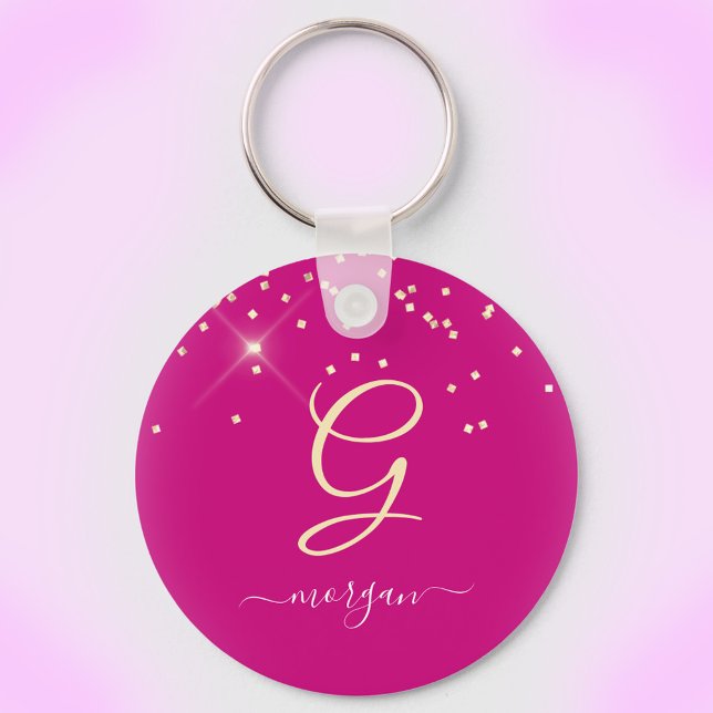 Chaveiro Dourado Glitter & Monograma White Script Name, Fuc (Criador carregado)