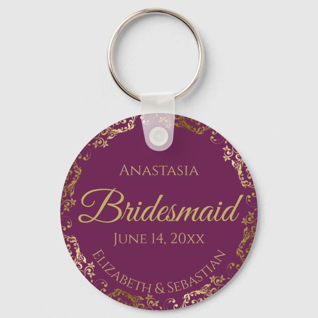 Chaveiro Dourado Lace Bridesmaid Casamento de Presente Roxo (Frente)