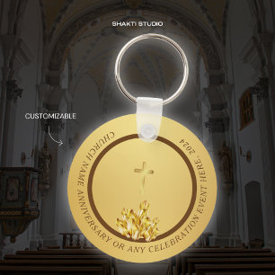 Chaveiro Dourado Marrom de Souvenir Cristão Igreja