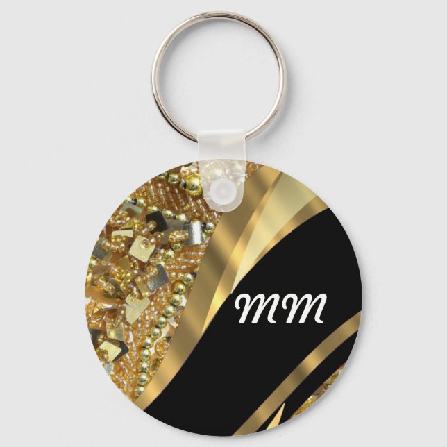 Chaveiro Dourado padrão de espiral preto e preto (Frente)