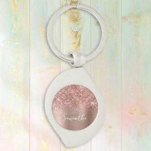 Chaveiro Dourado Rosa Espelhado Glam Nome