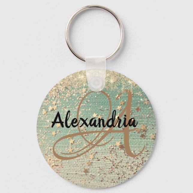 Chaveiro Dourado Stardust no Mar Verde (Frente)