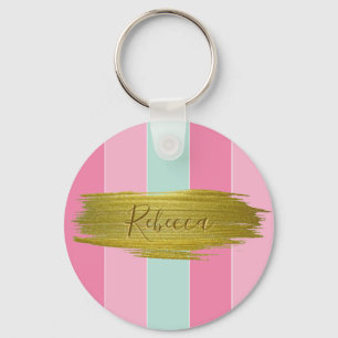 Chaveiro Dourado Traço de Pintura - Faixa Colorida Rosa