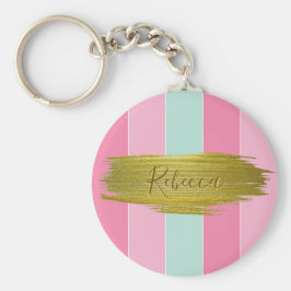 Chaveiro Dourado Traço de Tinta Colorida Tiras Rosa de Tint