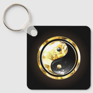 Chaveiro Dourado Yin Yang a preto