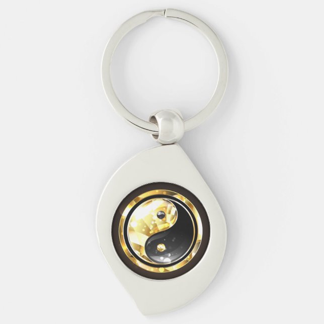 Chaveiro Dourado Yin Yang a preto (Frente)