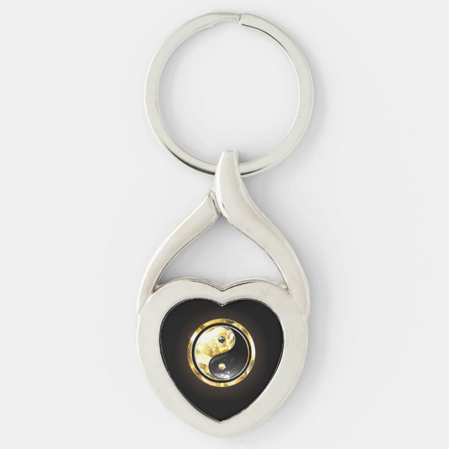 Chaveiro Dourado Yin Yang a preto (Frente)