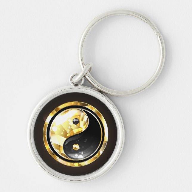 Chaveiro Dourado Yin Yang a preto (Frente)