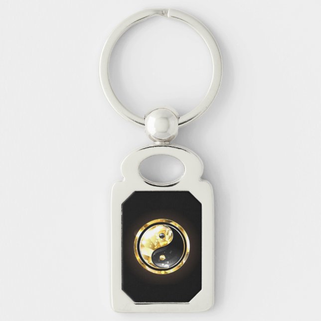 Chaveiro Dourado Yin Yang a preto (Frente)