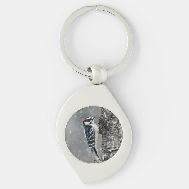 Chaveiro Downy Woodpecker em Neve - Foto Original (Frente)