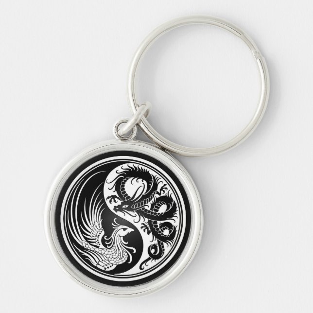 Chaveiro Dragão branco e preto Phoenix Yin Yang (Frente)