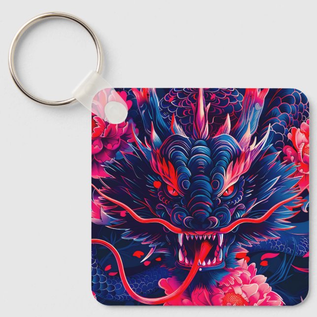 Chaveiro Dragão Fantástico da Fúria em Flor (Frente)