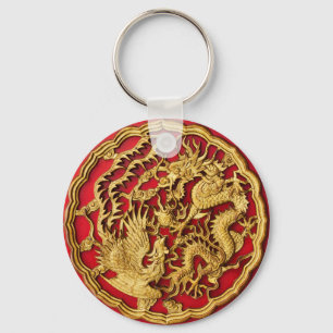 Chaveiro Dragão Fênix Vermelho Dourado Favor de Casamento C
