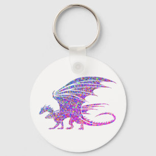 Chaveiro Dragão Mosaico Puro Incrível em branco