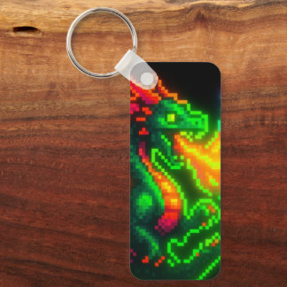 Chaveiro Dragão Neon Pixel - Design da Chama da Arcade Retr