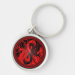 Chaveiro Dragões de Yin Yang do vôo - vermelho e preto